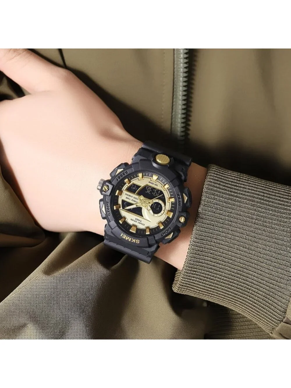 Men's Black Gold Analog Quartz Electronic Military Multifunction Digital Watch